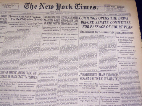 1937 MARCH 11 NEW YORK TIMES - CUMMINGS DRIVES COURT PLAN - NT 3084