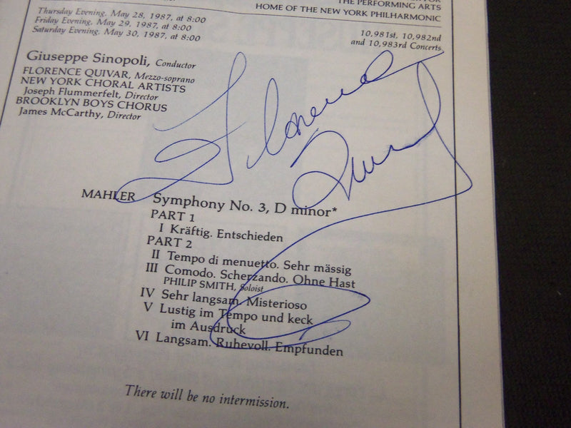 1987 MAY MAHLER AUTOGRAPHED PROGRAM - FLORENCE QUIVAR - MEZZO - J 5266