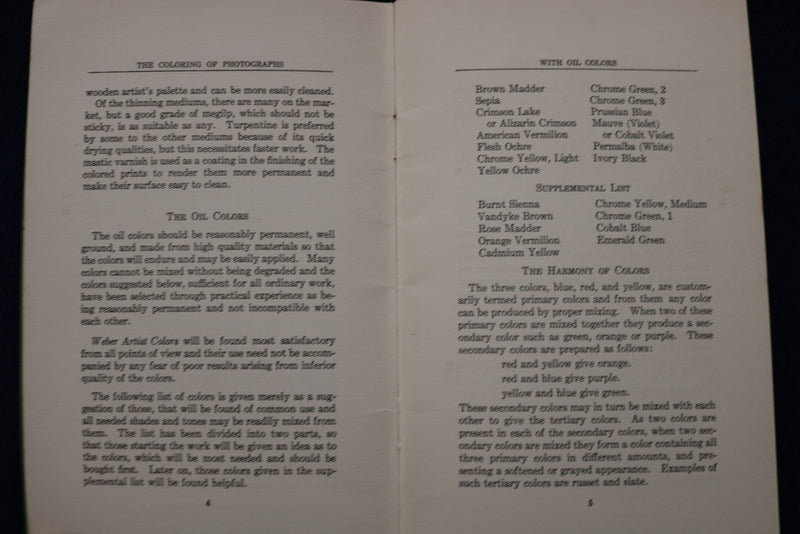 1926 THE COLORING OF PHOTOGRAPHS = SOFTCOVER BOOK BY N.H. DURHAM - K 1488