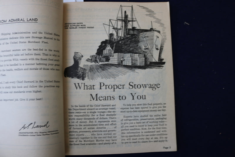 1945 HOW TO STOW AND TAKE CARE OF FOOD ON SHIPBOARD SOFTCOVER BOOK - K 967
