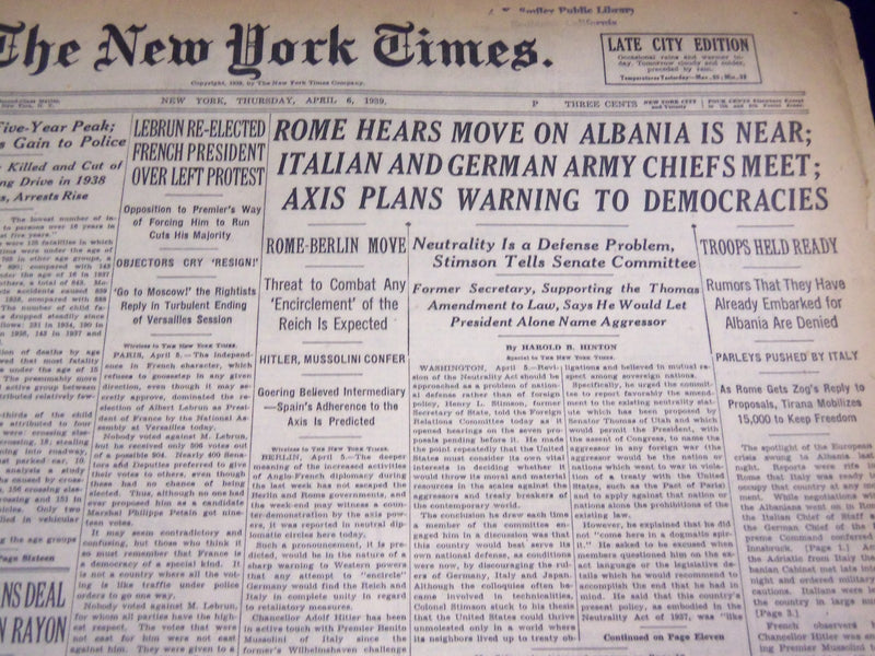 1939 APRIL 6 NEW YORK TIMES - HITLER AND MUSSOLINI CONFER - NT 3050