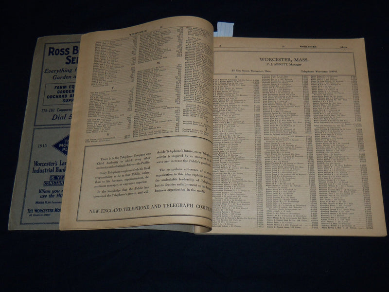 1931 WINTER & SPRING WORCESTER TELEPHONE DIRECTORY BOOK - J 8805