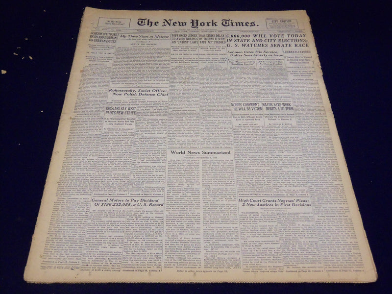 1949 NOV 8 NEW YORK TIMES - 5 MILLION WILL VOTE TODAY IN CITY STATE - NT 2664