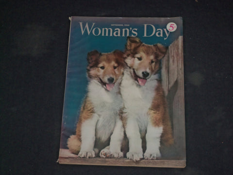1950 SEPTEMBER WOMAN'S DAY MAGAZINE - TWO PUPPIES COVER - B 4042