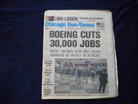 2001 SEPTEMBER 19 CHICAGO SUN-TIMES NEWSPAPER -BOEING CUTS 30,000 JOBS - NP 5947
