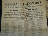 1937 GENERAL ELECTION CITY OF NEWARK 2ND WARD 5TH DISTRICT LOT OF 4 - J 5437