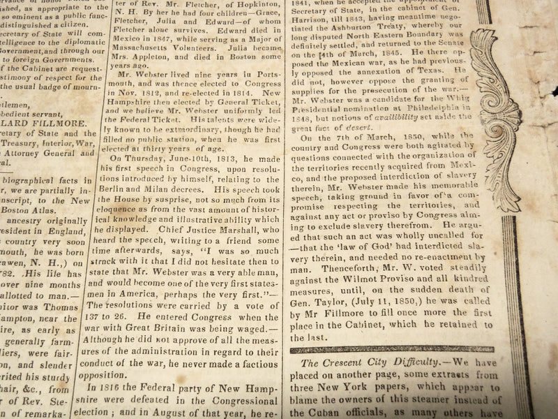 1852 OCTOBER 30 BOSTON CULTIVATOR NEWSPAPER - DANIEL WEBSTER DEATH - NP 4502B