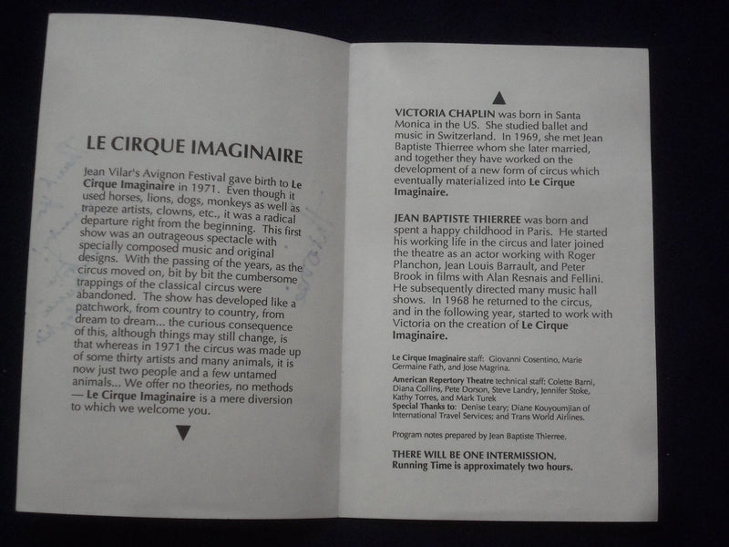1987 LE CIRQUE IMAGINAIRE PROGRAM - VICTORIA CHAPLIN SIGNED - J 9720