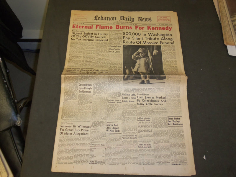 1963 NOVEMBER 26 LEBANON (PA) DAILY NEWS NEWSPAPER - JFK FUNERAL - NP 3329