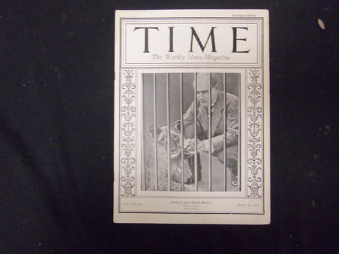 1926 JULY 12 TIME MAGAZINE - BENITO AND ITALIA BELLA - T 80