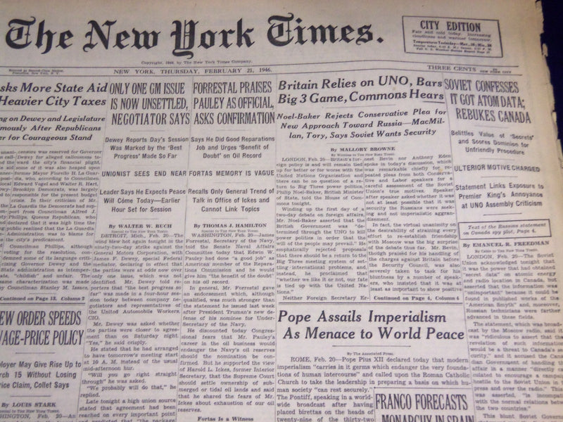 1946 FEBRUARY 21 NEW YORK TIMES - SOVIET CONFESSES IT GOT ATOM DATA - NT 2713