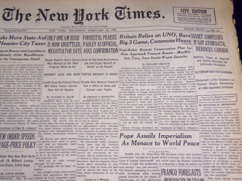 1946 FEBRUARY 21 NEW YORK TIMES - SOVIET CONFESSES IT GOT ATOM DATA - NT 2713