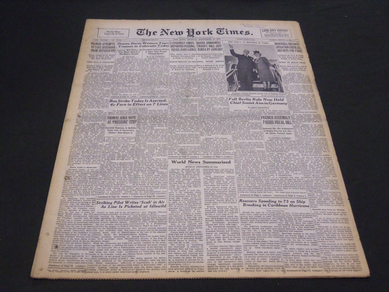 1948 SEPTEMBER 20 NEW YORK TIMES - DEWEY STARTS WESTERN TOUR - NT 4407
