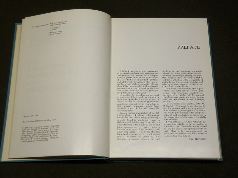 1969 THE GYNECOLOGY OF CHILDHOOD AND ADOLESCENCE BOOK BY HUFFMANN - KD 6137