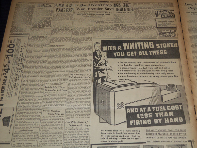 1939 SEPT 21 MINNEAPOLIS MORNING TRIBUNE - ROOSEVELT FORCES PUSH FIGHT - NT 9537