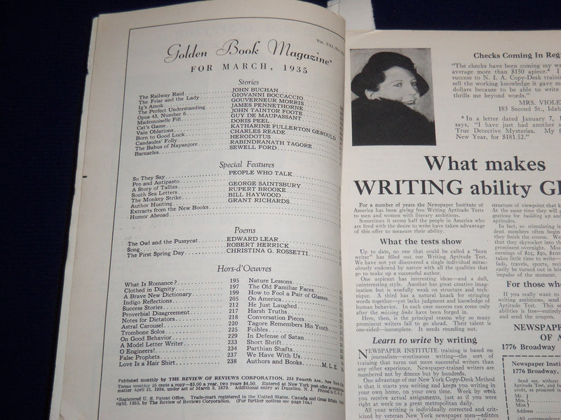 1935 MARCH GOLDEN BOOK MAGAZINE - MAUPASSANT - JOHN BUCHAN - ST 3367E