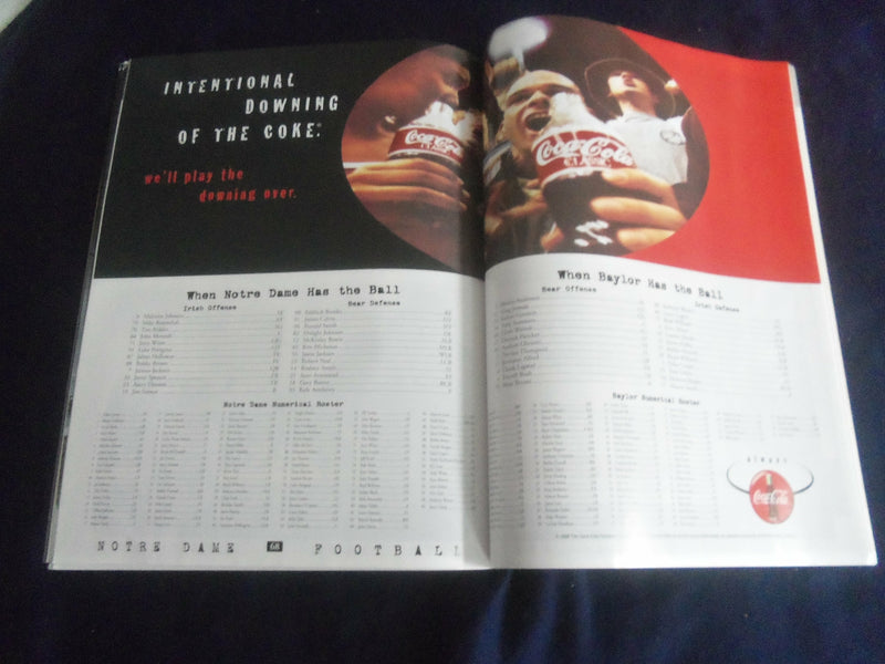1998 OCTOBER 31 FOOTBALL PROGRAM - NOTRE DAME VS BAYLOR UNIVERSITY - SP 1213J