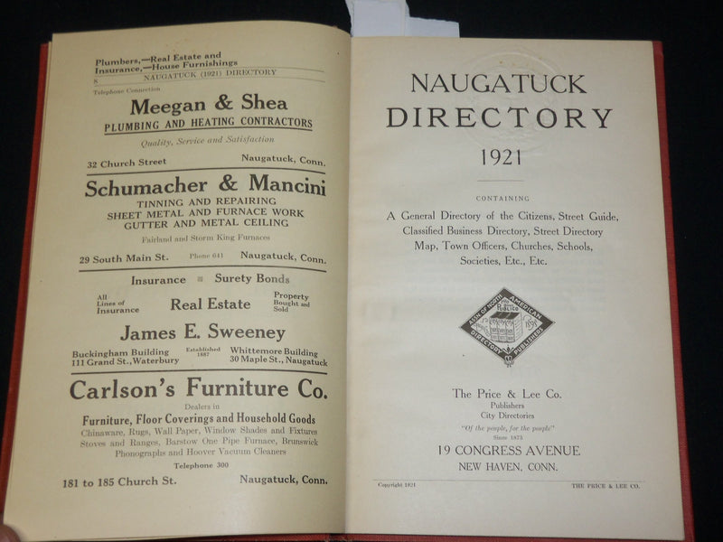 1921 NAUGATUCK DIRECTORY BOOK - CONNECTICUT - NICE ADS - KD 6352