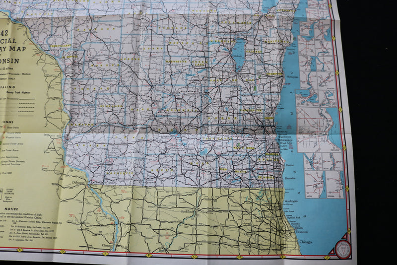 1942 WISCONSIN OFFICIAL HIGHWAY MAP - K 1984