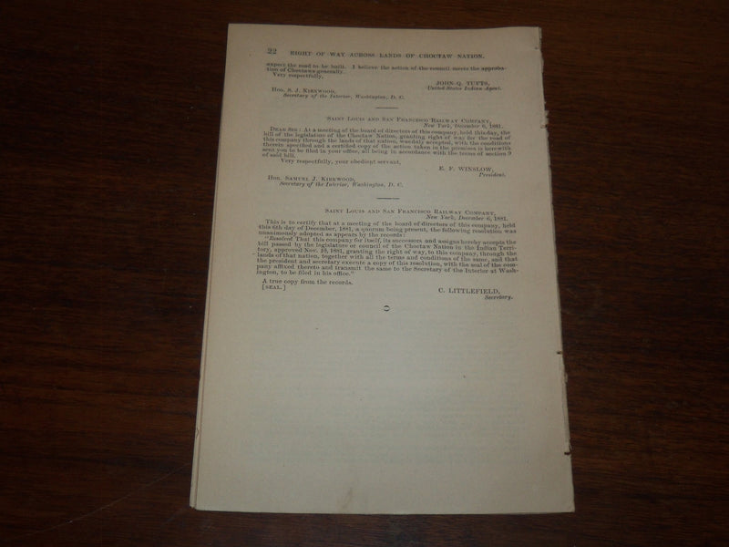 1881 DECEMBER 15 PRESIDENT CHESTER ARTHUR MESSAGE - INDIANS - K 1236