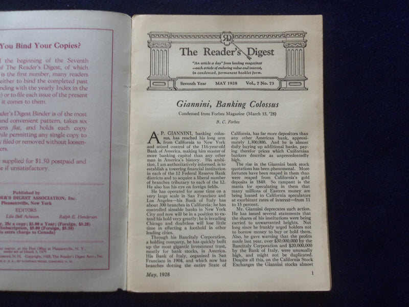 1928 MAY THE READER'S DIGEST SOFTCOVER BOOK - NUMBER 73 - J 8434