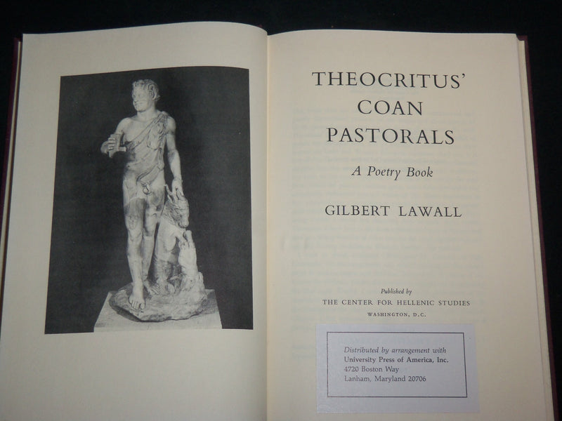 1967 THEOCRITUS' COAN PASTORALS A POETRY BOOK BY GILBERT LAWALL - KD 6665