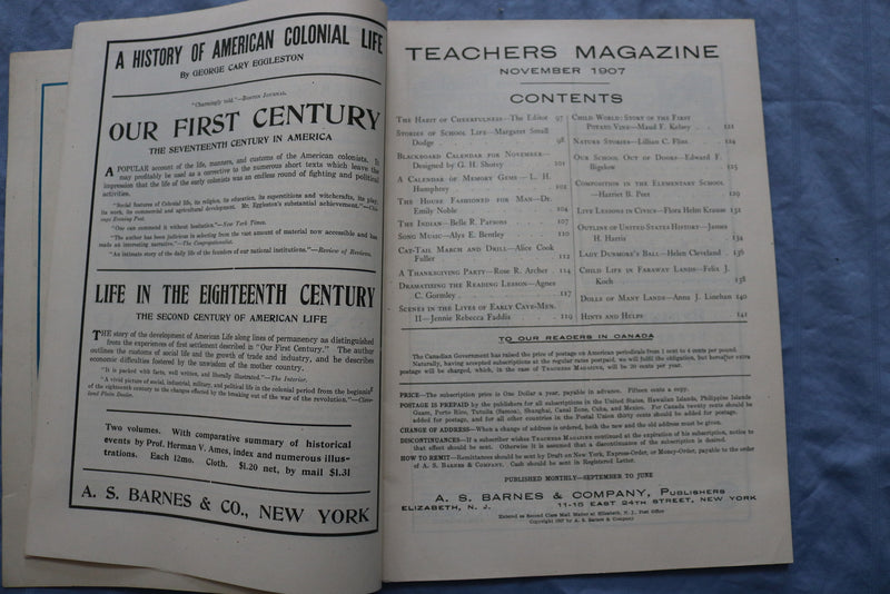 1907 NOVEMBER TEACHERS MAGAZINE - A.S. BARNES & COMPANY - GREAT COVER - ST 5510X