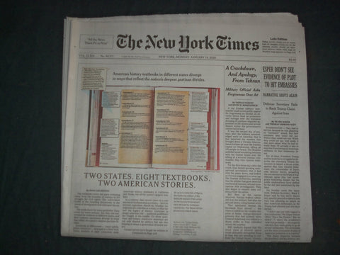 2020 JAN 13 NEW YORK TIMES - ESPER DIDN'T SEE EVIDENCE OF PLOT TO HIT EMBASSIES