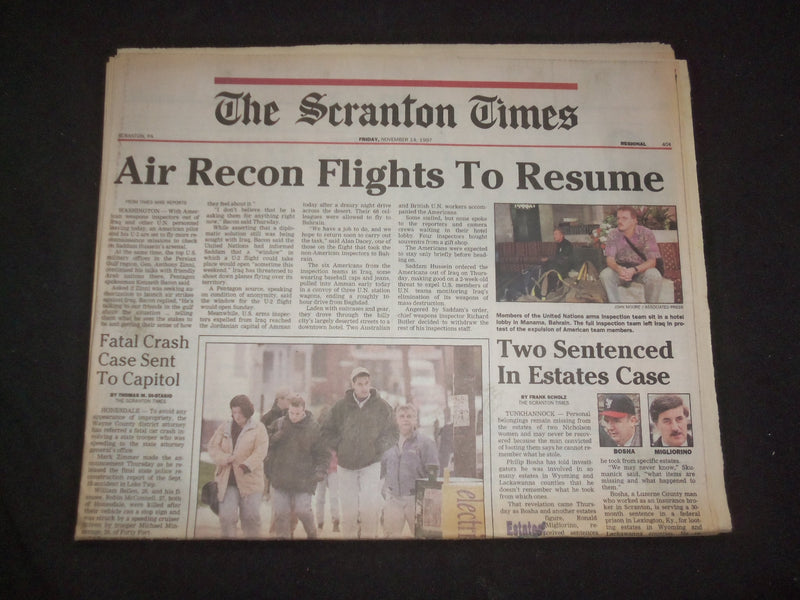 1997 NOV 14 THE SCRANTON TIMES NEWSPAPER - AIR RECON FLIGHTS TO RESUME - NP 8372