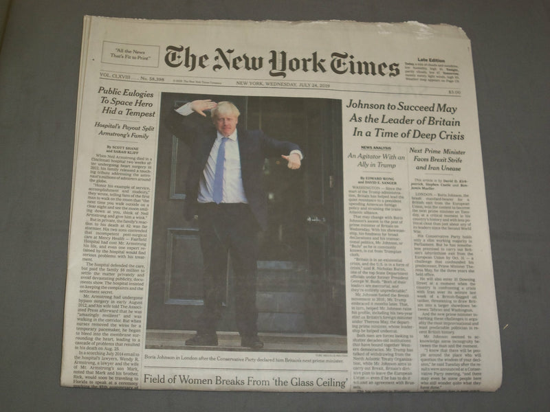 2019 JULY 24 NEW YORK TIMES - BORIS JOHNSON TO SUCCEED MAY AS LEADER OF BRITAIN