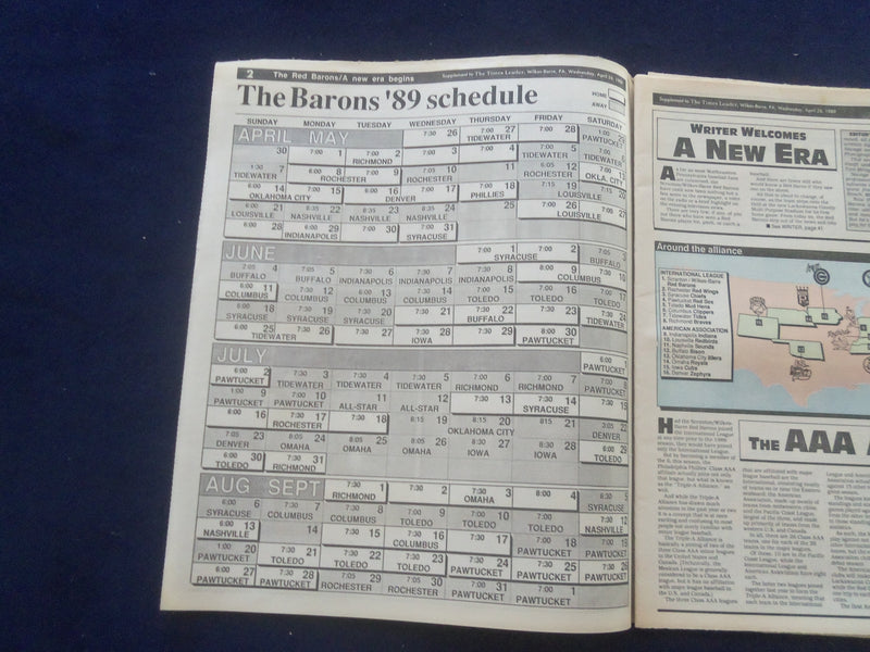 1989 APR 26 THE TIMES LEADER NEWSPAPER - WILKES-BARRE, PA - RED BARONS - NP 6180