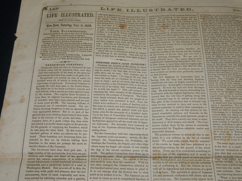 1856 SEPTEMBER 6 LIFE ILLUSTRATED NEWSPAPER - COMMODORE PERRY - NEWTON - NP 4813