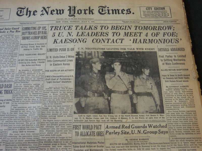 1951 JULY 9 NEW YORK TIMES - TRUCE TALKS TO BEGIN TOMORROW - NT 5782