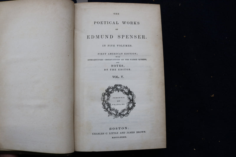 1839 THE POETICAL WORKS OF EDMUND SPENSER HARDCOVER BOOKS - 5 VOLUMES - KD 9450