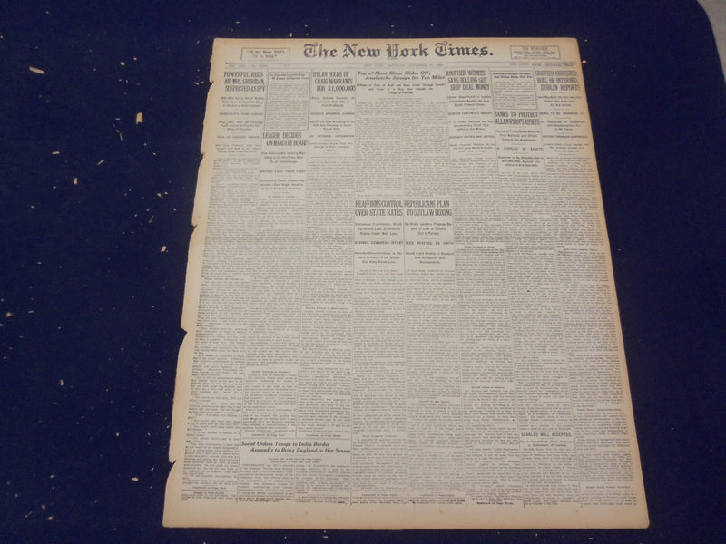 1920 NOVEMBER 27 NEW YORK TIMES - TOP OF MONT BLANC SLIDES OFF - NT 8459