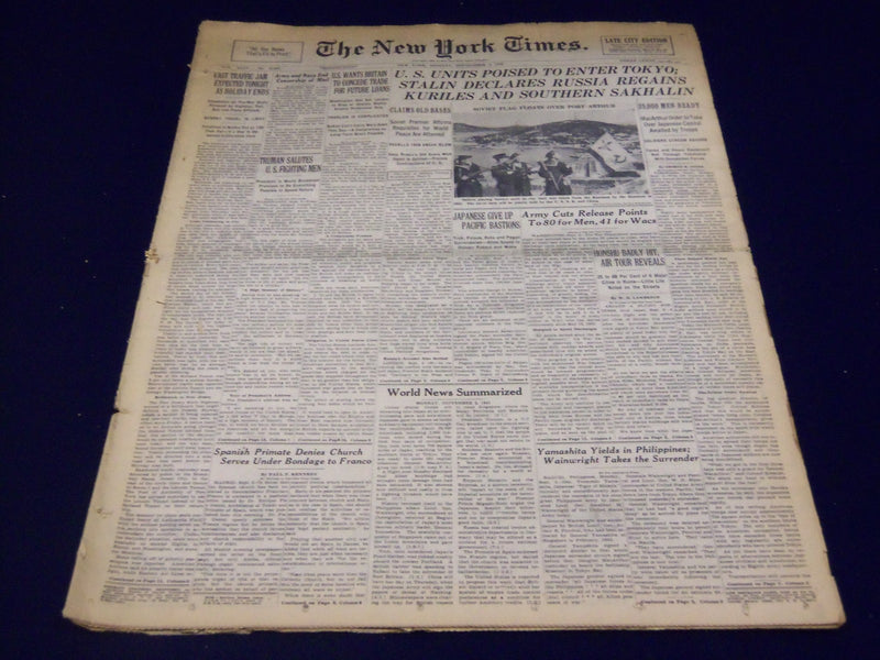 1945 SEPTEMBER 3 NEW YORK TIMES - U. S. UNITS POISED TO ENTER TOKYO - NT 536