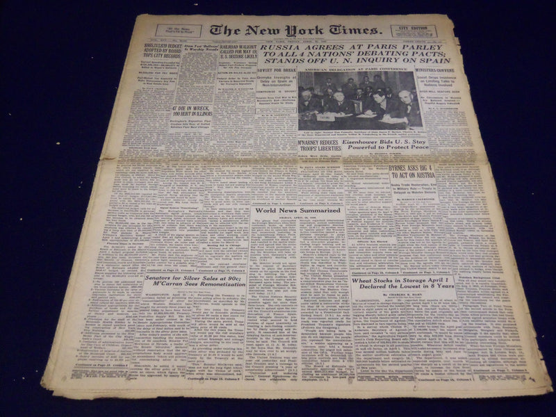 1946 APRIL 26 NEW YORK TIMES - AMERICAN DELEGATION AT PARIS CONFERENCE - NT 2302