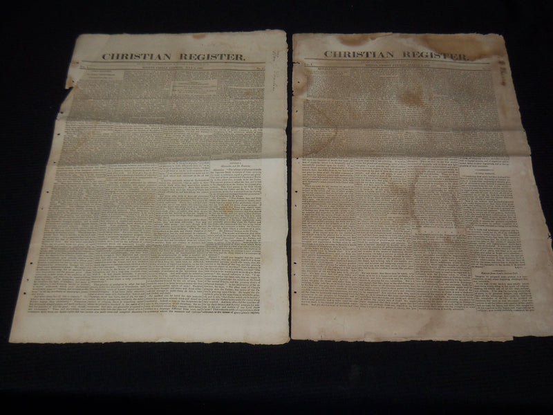 1822 CHRISTIAN REGISTER BOSTON NEWSPAPERS LOT OF 2 - VOL 1 NO. 47 & 51- NP 3879Q