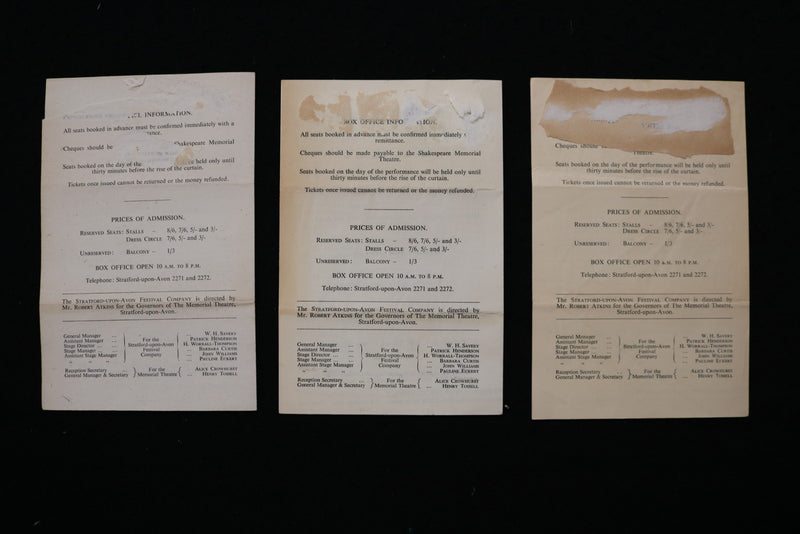 1944 SHAKESPEARE FESTIVAL PROGRAMS - LOT OF 3 & 2 TICKET STUBS - K 2822