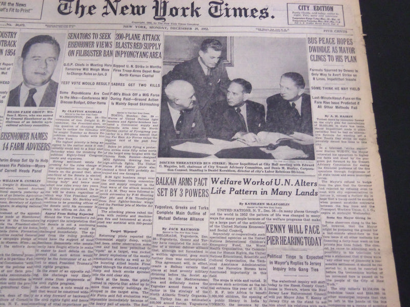 1952 DEC 29 NEW YORK TIMES - KENNY WILL FACE PIER HEARING TODAY - NT 4555