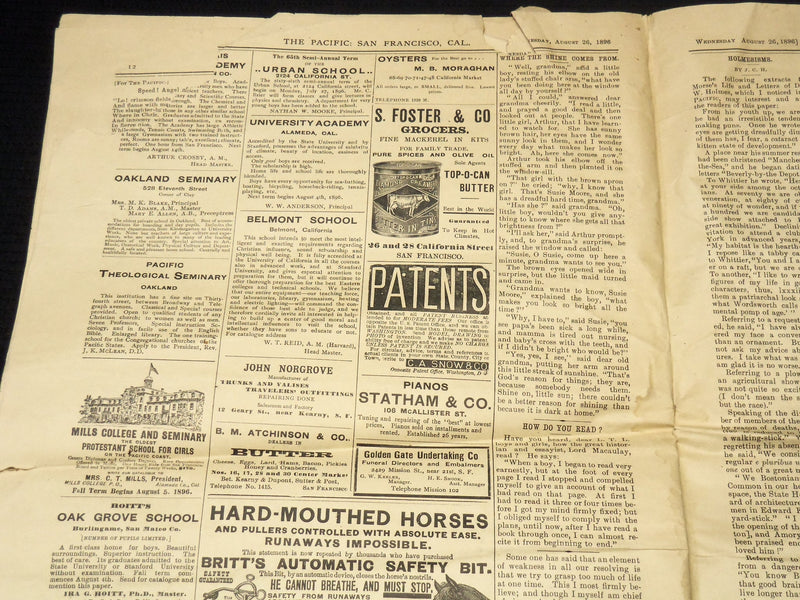 1896 AUGUST 26 THE PACIFIC NEWSPAPER - SAN FRANCISCO - NP 8970