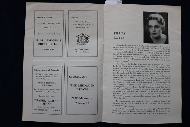 1935 JUNE YALE UNIVERSITY DRAMATIC ASSOCIATION THEATRE PROGRAM-HIPPOLYTUS-K 1507