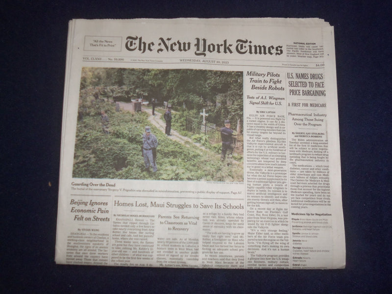 2023 AUGUST 30 NEW YORK TIMES-U.S. NAMES DRUGS SELECTED TO FACE PRICE BARGAINING