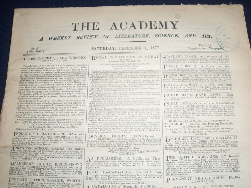 1877 THE ACADEMY WEEKLY REVIEW OF LITERATURE LOT OF 25 ISSUES - LONDON - O 2225