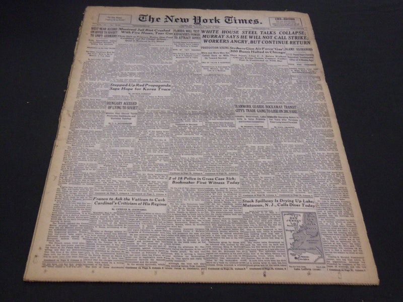 1952 MAY 5 NEW YORK TIMES - WHITE HOUSE STEEL TALKS COLLAPSE - NT 4598