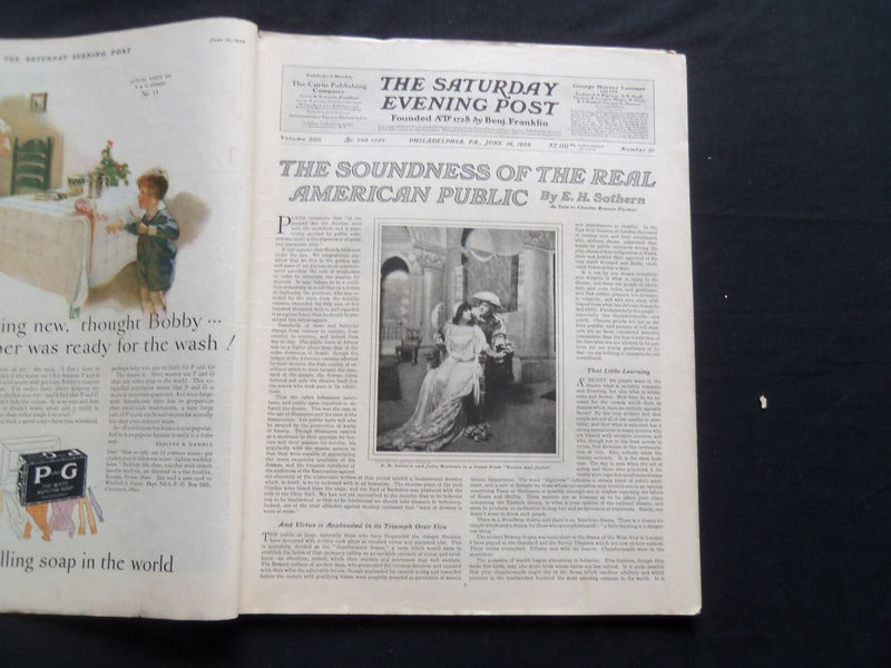 1928 JUNE 16 THE SATURDAY EVENING POST MAGAZINE - ILLUSTRATED COVER -SP 1313