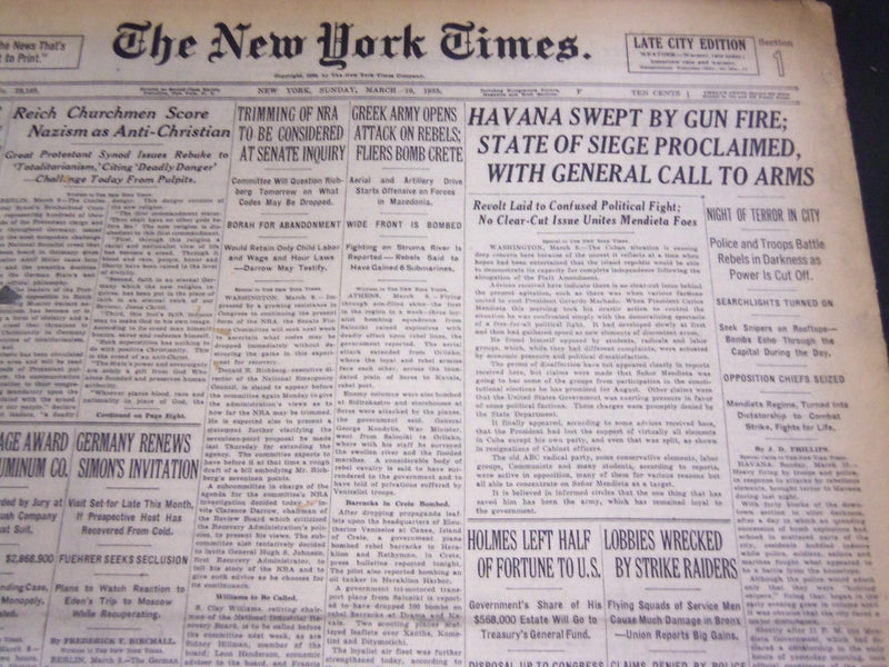 1935 MARCH 10 NEW YORK TIMES - HAVANA SWEPT BY GUN FIRE - NT 4891