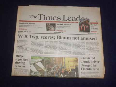 1999 JUNE 26 WILKES-BARRE TIMES LEADER -RIDGE SIGNS TEEN DRIVING REFORMS-NP 8264