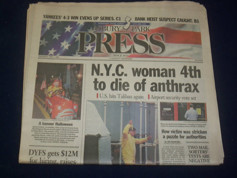 2001 NOV 1 ASBURY PARK PRESS NEWSPAPER -NYC WOMAN 4TH TO DIE OF ANTHRANX-NP 4217