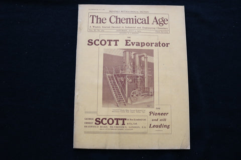 1924 JULY 5 THE CHEMICAL AGE MAGAZINE - THE SCOTT EVAPORATOR COVER - SP 4924Y